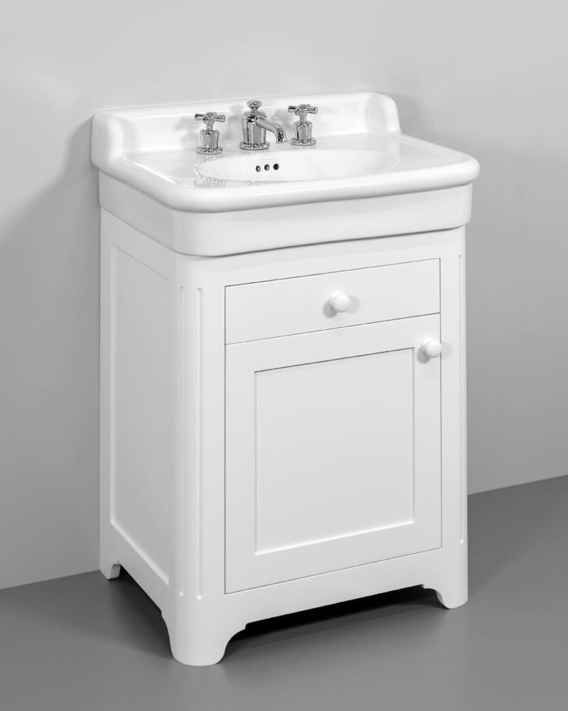 Bathroom furniture in Art Nouveau style with attached washbasin suitable for vintage bathrooms.