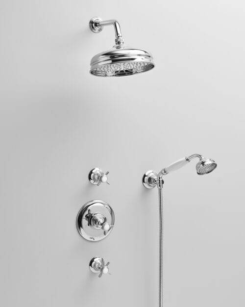 Klassischer Thermostatenmischer für Duscharmaturen aus massivem Messing